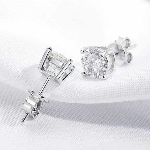 Certified 2ct. t.w. Moissanite Diamond 4 Prone Solitaire Stud Earrings NEW - Picture 10 of 16